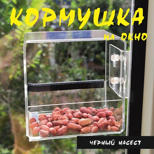 Кормушка для птиц на окно, съемная, крепится на раму, Черный насест