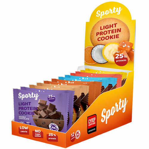 Супер Ассорти Протеиновое печенье Sporty Protein Light, 6 вкусов, 12 шт х 40г, без сахара