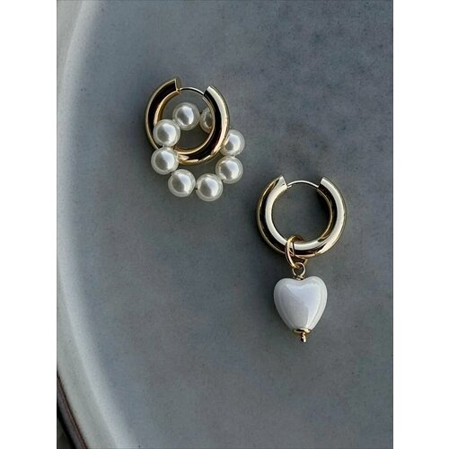 Серьги конго, керамика, жемчуг имитация, желтый, белый