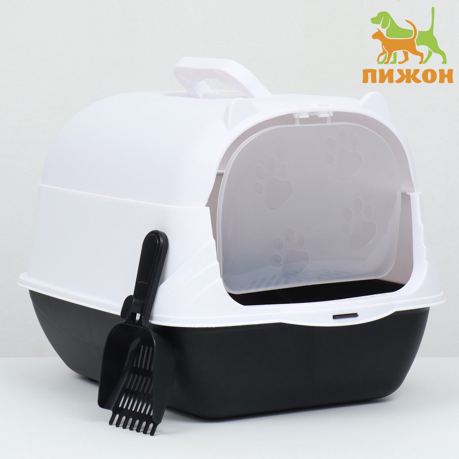 Картинки Туалет-домик "Пижон", для кошек, с совком, с бортиком, пластик, 35x50x35 см