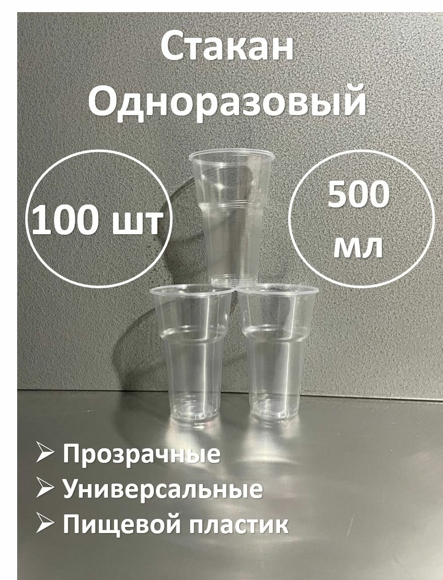 Стаканы одноразовые, Polymer Store, прозрачные, 500мл, 100 шт