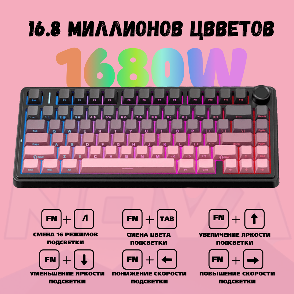 Беспроводная механическая клавиатура Epomaker x Aula F75 Розовая — фото 1
