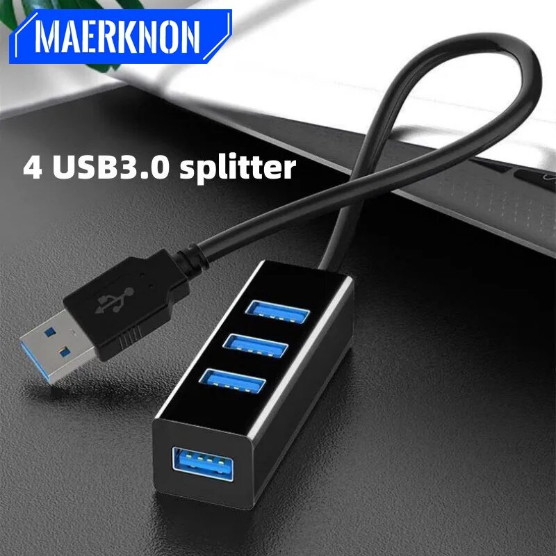 4 порта USB 3,0 Hub Высокоскоростной USB C HUB удлинитель Multi Splitter адаптер OTG для ПК ноутбука Windows Vista компьютерные аксессуары, Balck, 120cm — фото 1