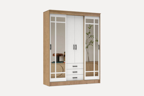 Изображение товара Шкаф-купе для одежды Нонтон Лорд, 170x58x220 см, дуб вотан / белый гладкий