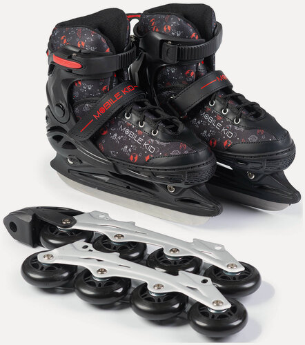 Изображение товара Коньки-ролики Mobile Kid (2 в 1) UNI SKATE, размер M, черно-красные (29-32р.)