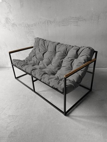 Изображение товара Диван мягкий удобный для отдыха, уличный, на балкон, на веранду, в стиле лофт, минимализм, Комфи ++ велюр серый