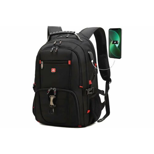 Рюкзак / ранец / портфель школьный, подростковый для мальчика / девочки вместительный GERMANIUM UPGRADE Max, 3 отделения, отделение для ноутбука, Usb-порт, UP-5, черный, 49х34х24 см, 271669