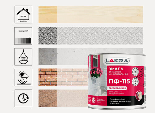 Изображение товара Эмаль Лакра ПФ-115 матовая белая 2 кг для окраски металлических и деревянных поверхностей