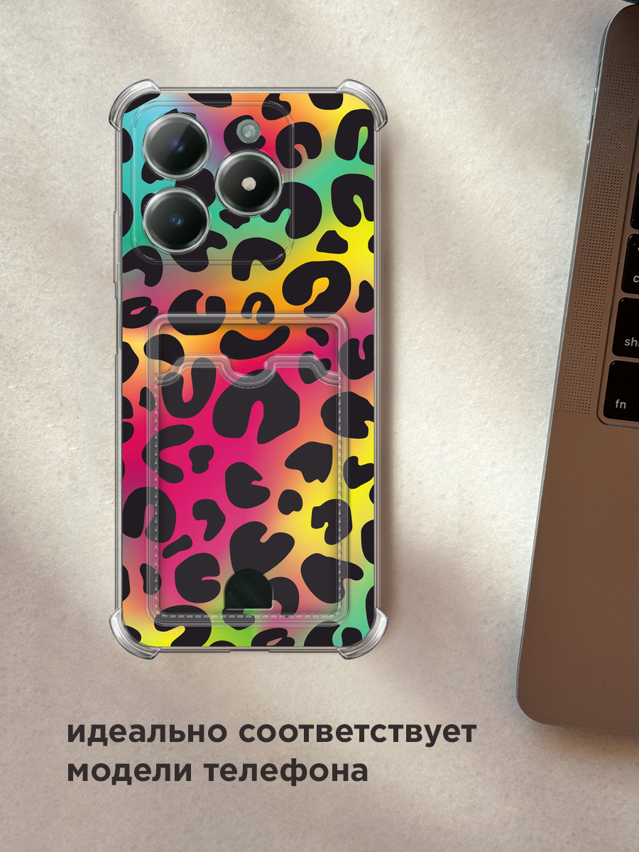 Чехол на Realme C61 4G (Global) (Реалми C61 4G) с картой и принтом Леопард — фото 1