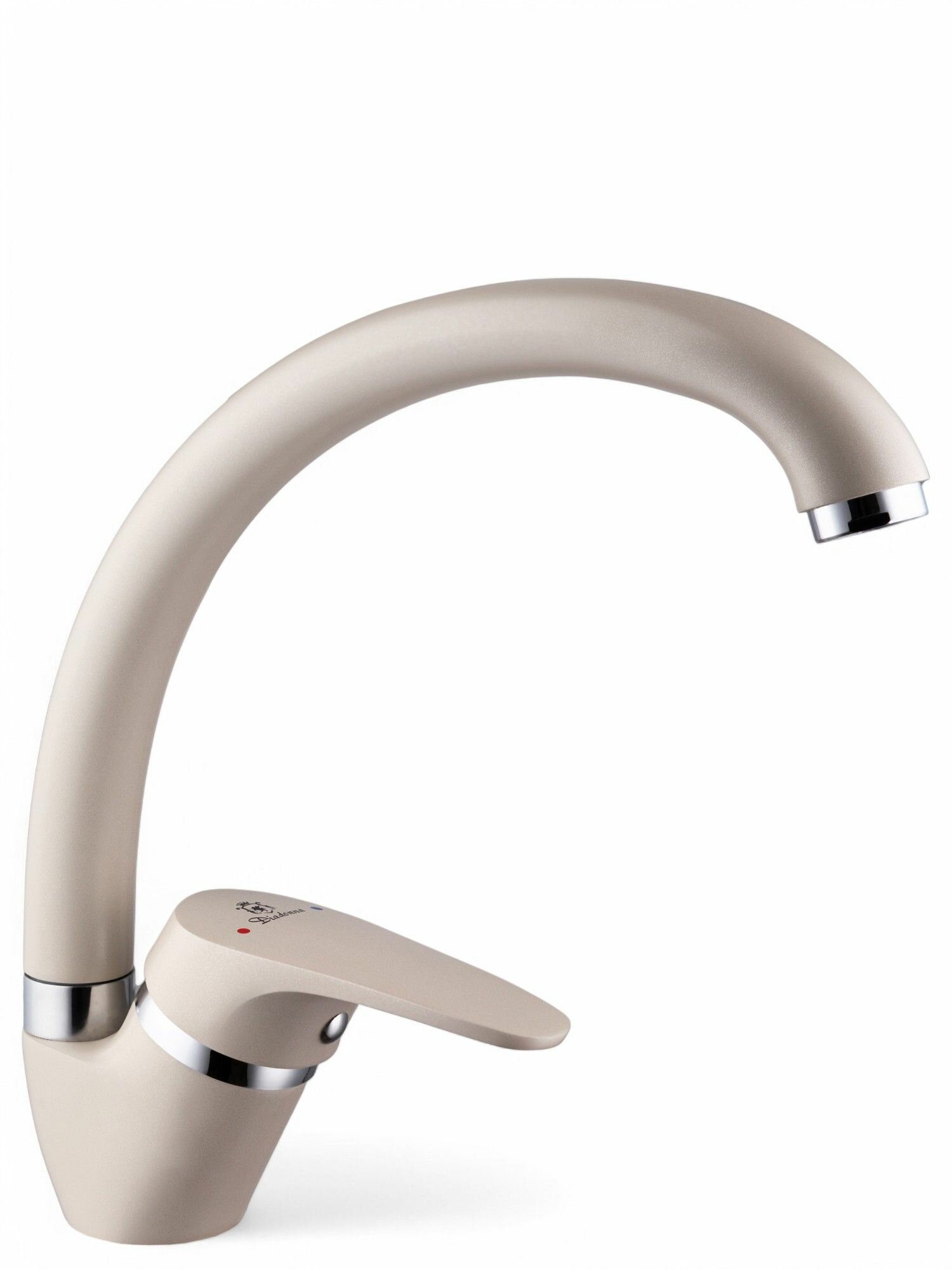 Смеситель для кухни с высоким поворотным изливом, серый с серебряными вкраплениями и хромированными вставками