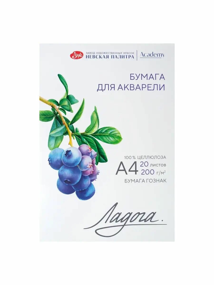 Бумага для акварели в папке Невская палитра Ладога, А4, 200 г/м2, 100% целлюлоза, 20 листов 252781933