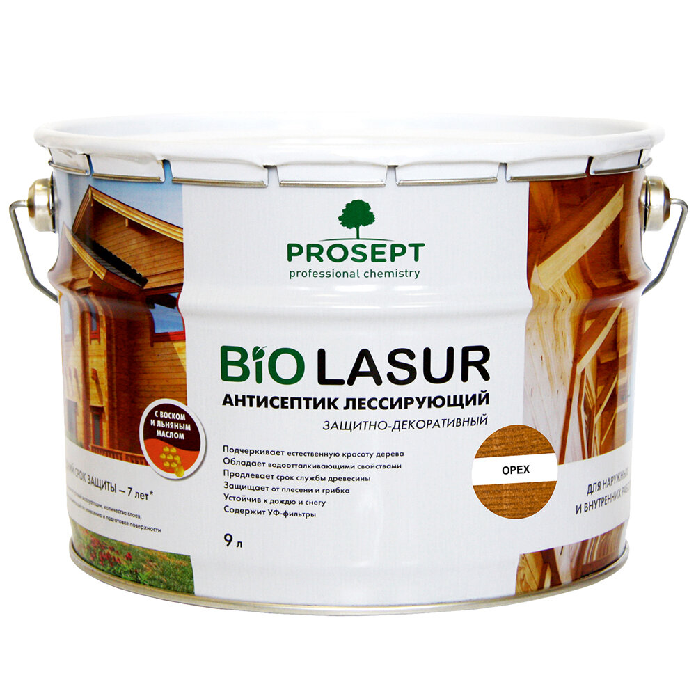Антисептик Лессирующий Prosept BiO Lasur 9л Махагон / Просепт.