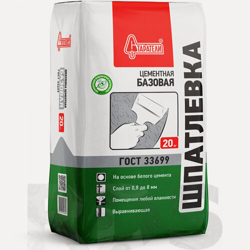 Изображение товара Шпатлевка Старатели, базовая, белая, цементная, сухая, для внутренних работ, 20 кг