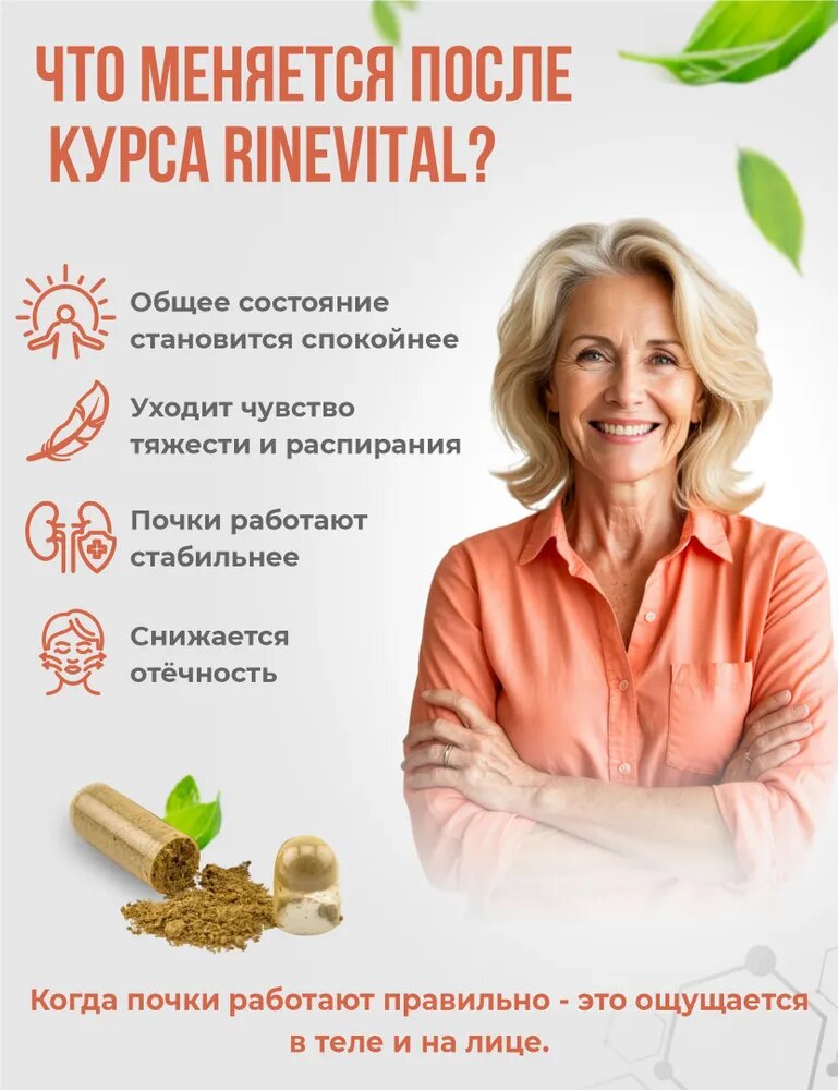 Изображение Мочегонное средство Rinevital, таблетки для почек и мочевого пузыря от отеков тела 60 капсул