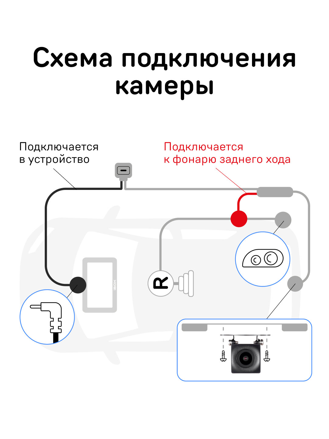 Изображение Камера заднего вида iBOX "RearCam FHD10", Full HD, 160°, черная, универсальная