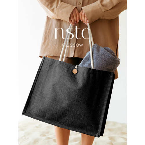 Сумка пляжная nstc.moscow, фактура плетеная, черная