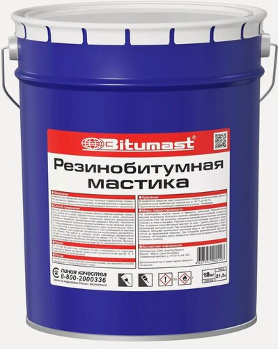 Изображение товара Битумаст мастика резинобитумная, для гидроизоляции, черный (21,5л)
