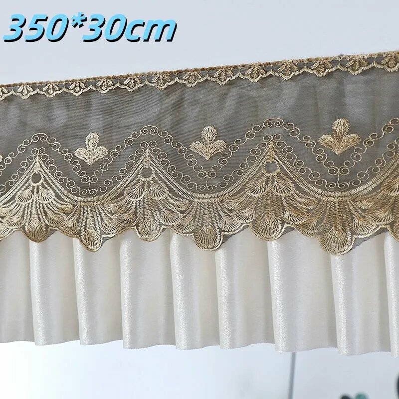 Ламбрекен для штор самоклеящийся, без сверления, короткий, тканевый с кружевом, в европейском стиле