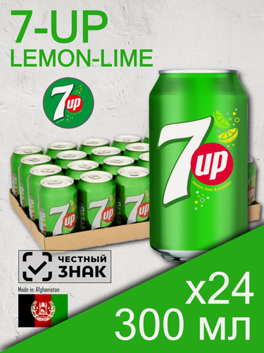 Изображение товара 7UP Lemon-Lime, 0.3 л, 24 шт, банка (газированный напиток Севен Ап, Лимон и лайм, жб, 7-UP, 7-АП, 7АП, классический)