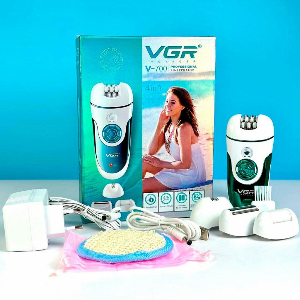 Эпилятор VGR V-700, 4 в 1, с LED-подсветкой, белый, аккумулятор