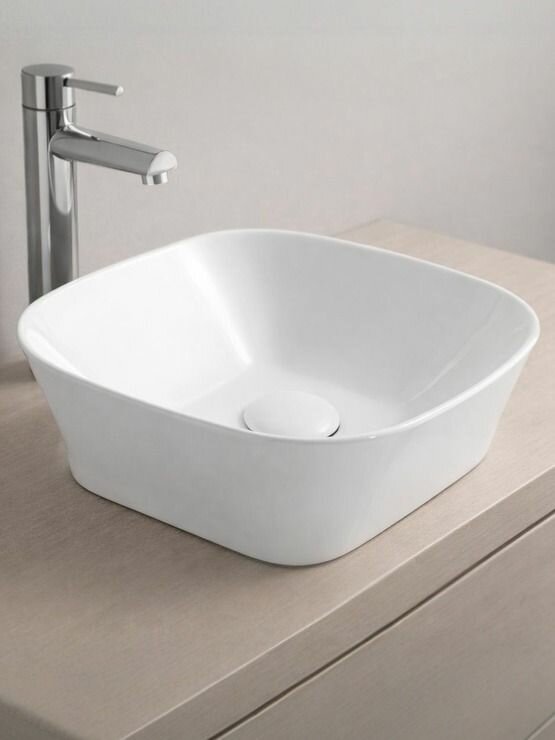 Раковина накладная для тумбы в ванную 40x40 Квадрат фарфоровая белая Flux