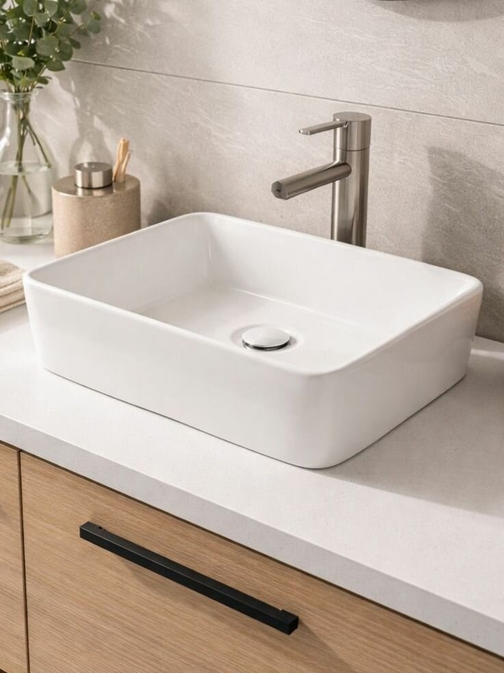 Раковина накладная для тумбы в ванную 48x37 Прямоугольник фарфоровая белая Orbis