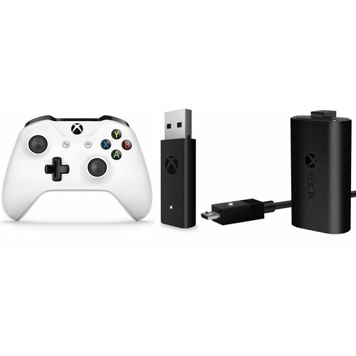 Геймпад Microsoft Xbox One S / X / Series S / X Wireless Controller White Белый 3 ревизия с bluetooth джойстик + Оригинальный аккумулятор + Адаптер геймпад microsoft xbox one s x series s x wireless controller white белый 3 ревизия с bluetooth model 1708 джойстик адаптер ресивер для пк