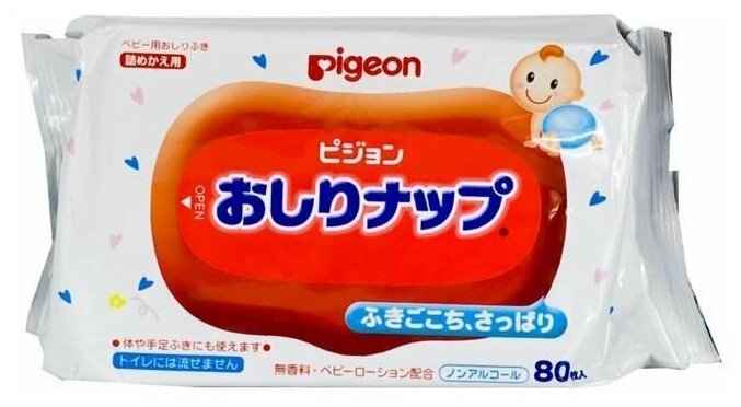 PIGEON Влажные салфетки для детей пропитаны антибактериальным лосьоном возраст 0+ мягкая упаковка 80 шт 1 упаковка