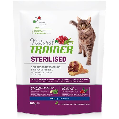 Trainer Natural Cat Sterilised Adult сухой корм для стерилизованных кошек с сыровяленой ветчиной - 300 г 010/230504