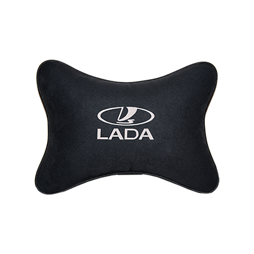 фото Подушка на подголовник алькантара black (белая) lada vital technologies