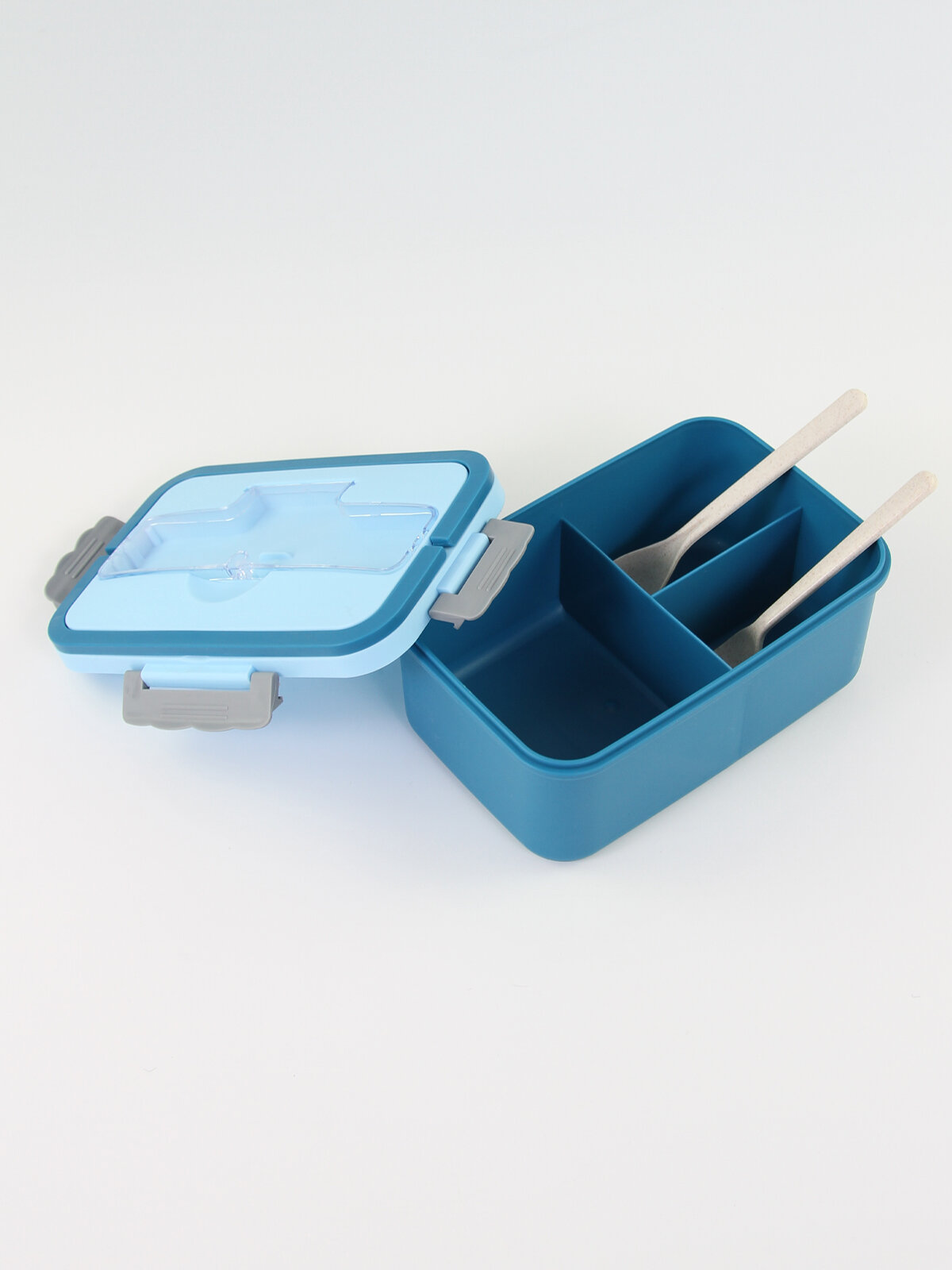 Набор ланч-бокс с приборами (синий) Hans&Helma термокружка, термосумка, контейнер с вилкой и ложкой компактный комплект для еды в офис на работу - фотография № 5