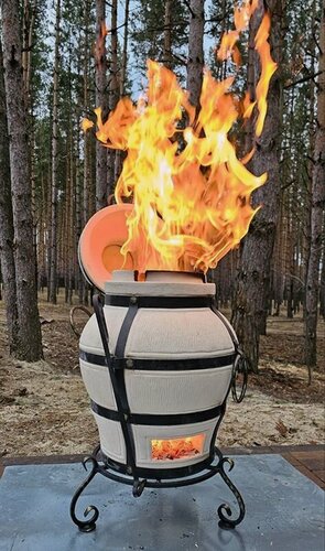 Изображение товара Керамический тандыр Ахмат (переносной) с шампурами, подставкой, совком, кочергой и зольной решеткой в комплекте