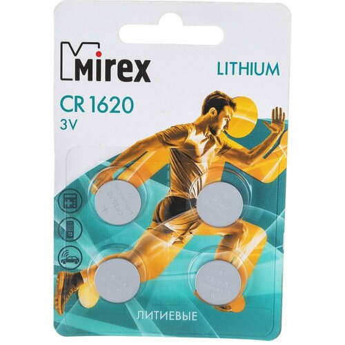 Литиевая батарея Mirex 23702-CR1620-E4 батарея литиевая mirex cr1620 3v 4шт блистер 23702 cr1620 e4 набор 4шт