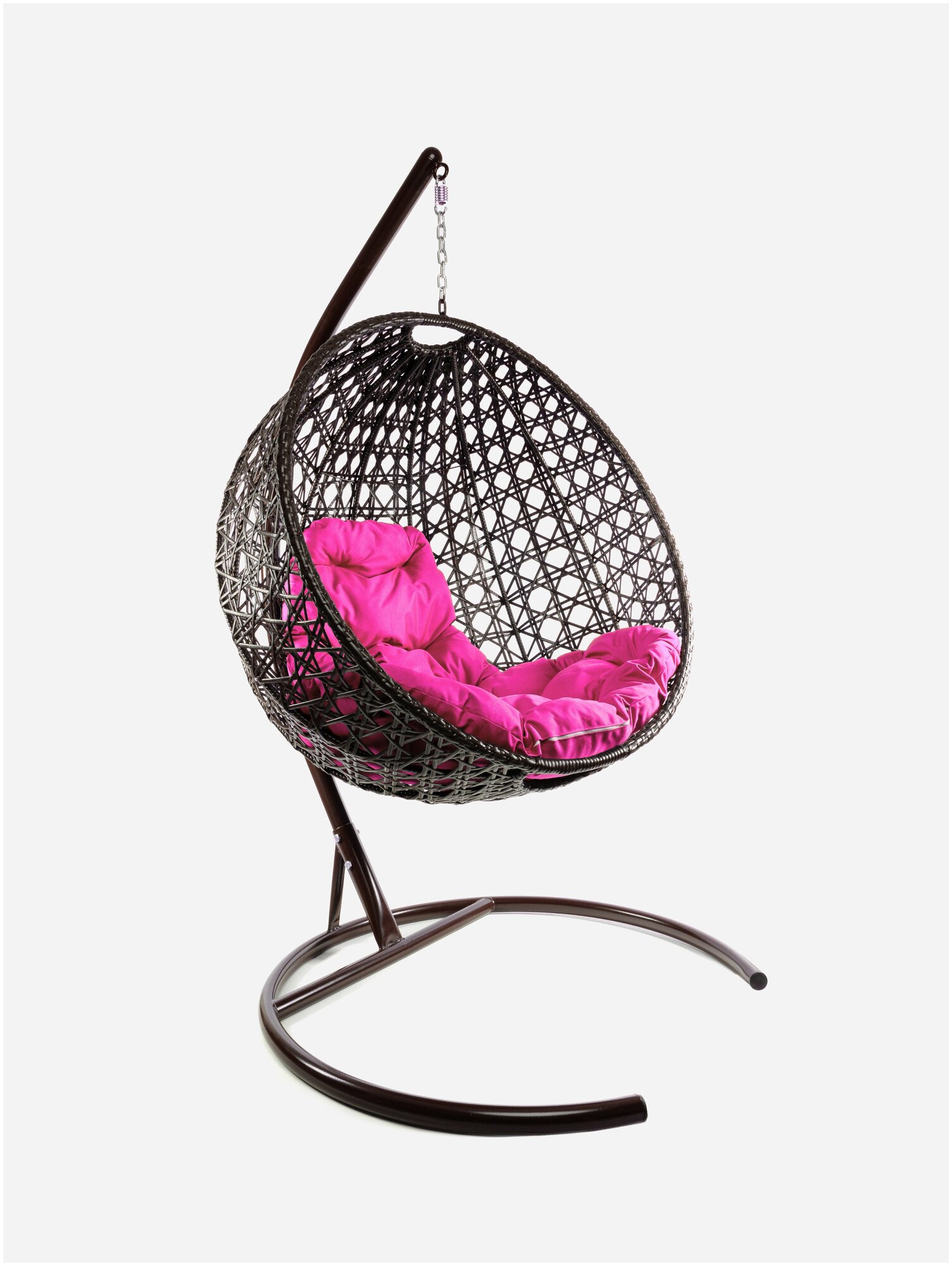 Подвесное кресло M-Group круглый Люкс коричневое, розовая подушка - фотография № 1