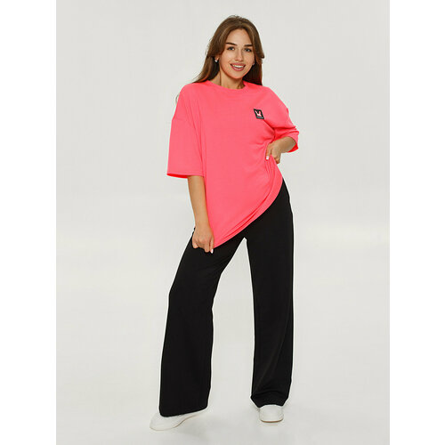 фото Костюм lovetex.store, свитшот и брюки, повседневный стиль, оверсайз, карманы, трикотажный, стрейч, размер 56-58, розовый