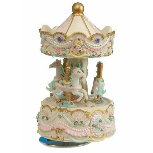 Музыкальная шкатулка MUSICBOX CAROUSEL BEIGE 8x13,5см, бежевый, полистоун, вращается под музыку Штрауса вальс