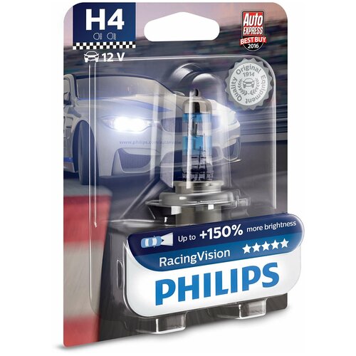 Лампа H4 12v 60/55w P43t-38 Racingvision +150% (Блистер) Philips арт. 12342RVB1