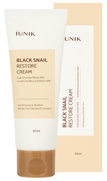 IUNIK Black Snail Restore Cream Восстанавливающий антивозрастной крем для лица с муцином черной улитки, 60 мл