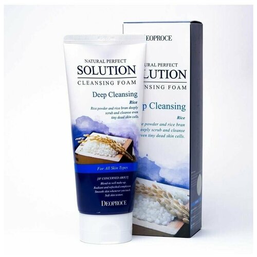 Пенка для лица с рисовой водой и злаками NATURAL PERFECT SOLUTION CLEANSING FOAM DEEP CLEANSING 170г, DEOPROCE, 8809567922297