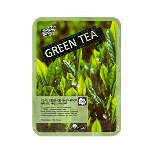 MAY ISLAND тканевая маска Real Essence Green Tea с экстрактом зелёного чая, 25 г, 25 мл may island тканевая маска real essence arbutin с экстрактом арбутина 30 г 25 мл