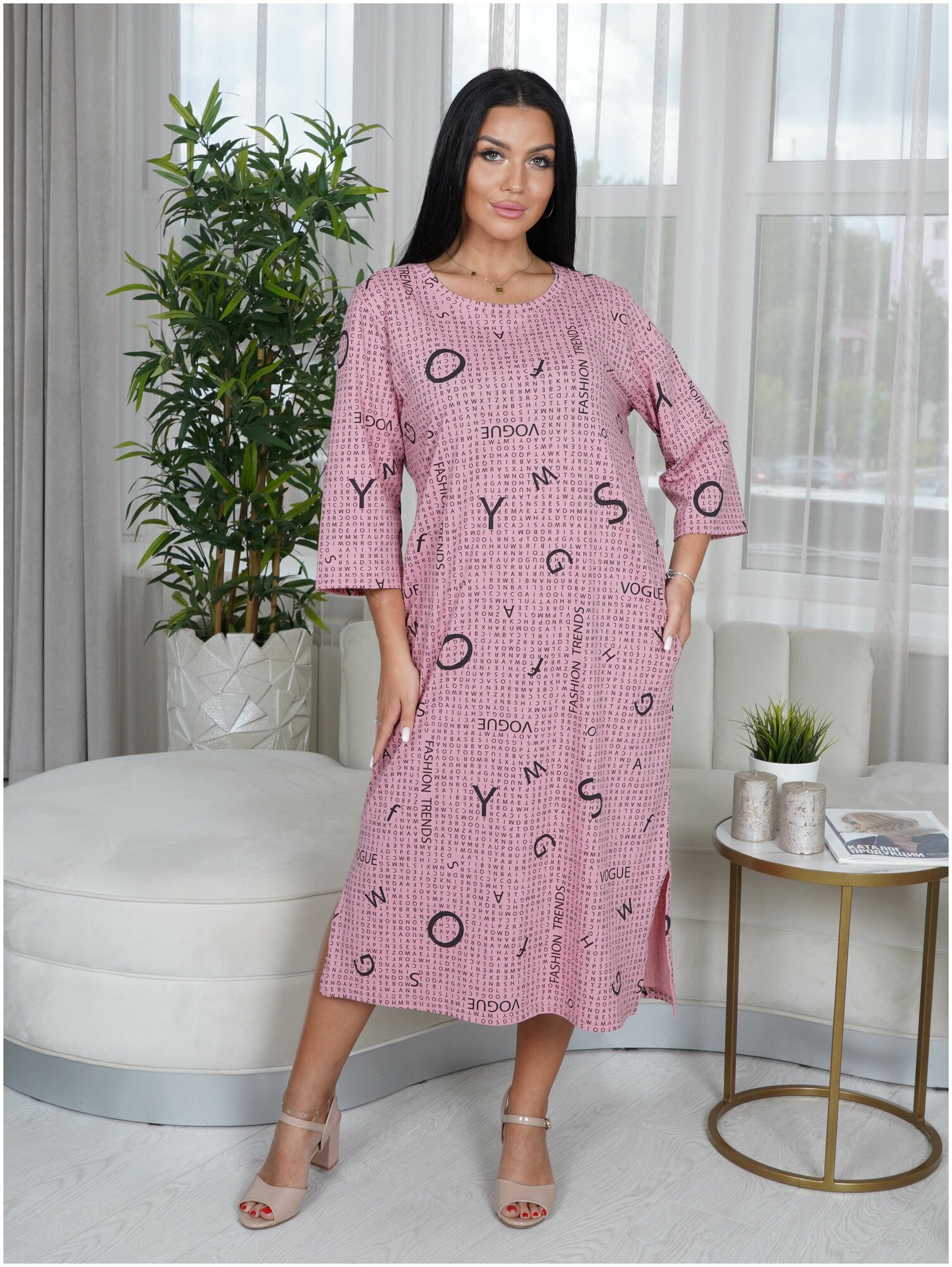Lovetex.store / Платье женское больших размеров домашнее / розовый / размер 60 - фотография № 1