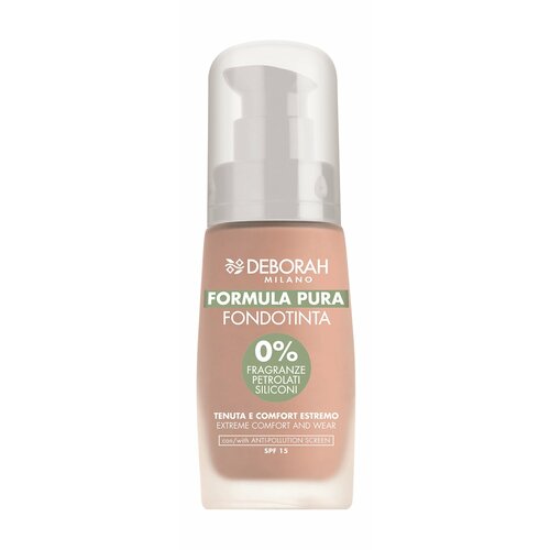 Стойкая тональная основа для лица Deborah Milano Formula Pura Foundation SPF 15 30 мл . deborah основа тональная для лица deborah formula pura foundation тон 00 слоновая кость