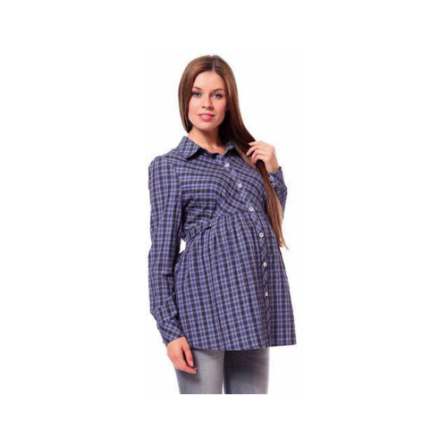 Рубашка Х-образного силуэта в клетку с длинным рукавом Mammy Size 30249023 (42-52) синий (Синий; Размер 48)