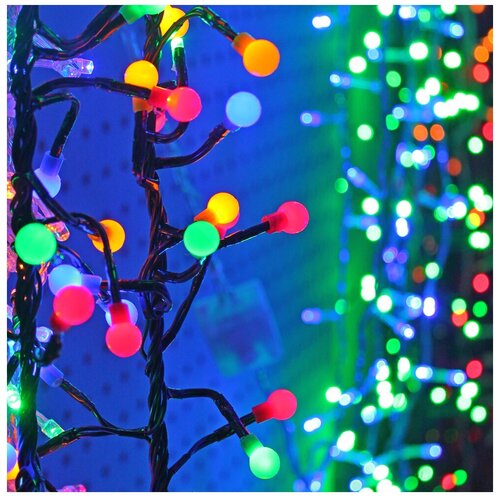 фото Гирлянда sh lights жемчужные шарики ldbl048m-10-c, 235 см, 48 ламп, разноцветные диоды/черный провод