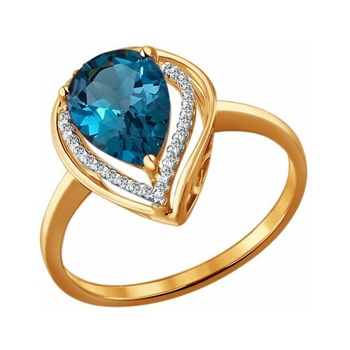 Кольцо Diamant online, красное золото, 585 проба, фианит, Лондон топаз, размер 18