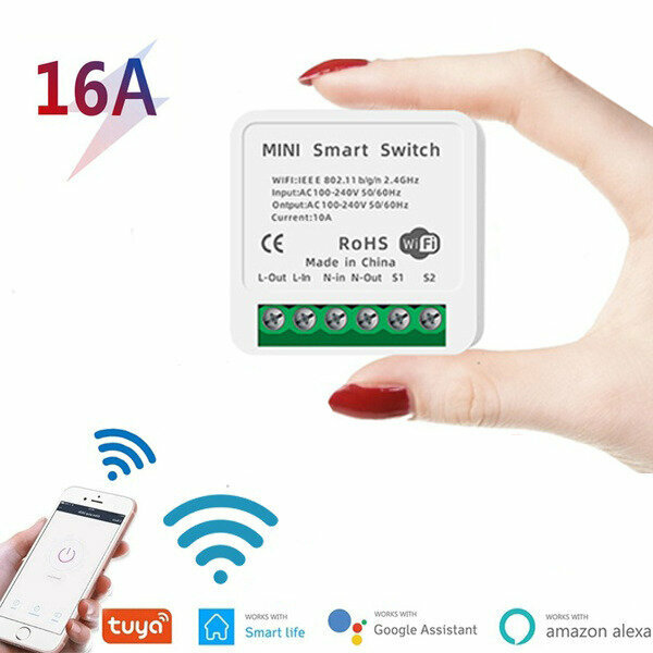 Мини WiFi реле mini Smart Switch Умный дом. Алиса, Alexa, Google Home, Маруся.16A