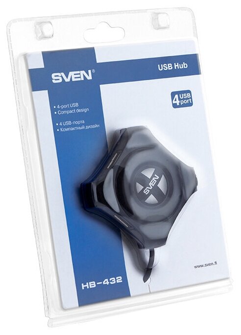 Концентратор USB 2.0 Sven HB-432 SV-017330 black, 4хUSB, кабель 0,5м, блистер