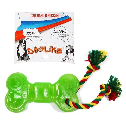 Косточка для собак Doglike Кость большая с канатом и этикеткой (D11-3896-GR), зеленый, 1шт. игрушка для собак doglike кольцо мини с канатом зеленый