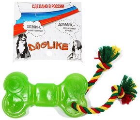Косточка для собак Doglike Кость большая с канатом и этикеткой (D11-3896-GR) зеленый