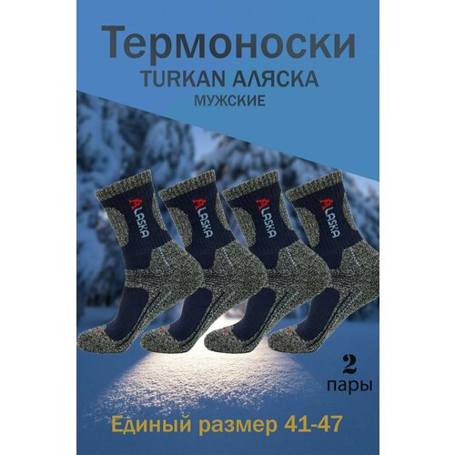 Носки Turkan, 2 пары, размер 41-47, синий термоноски мужские 41 47 набор термо носков аляска мини 4 пары